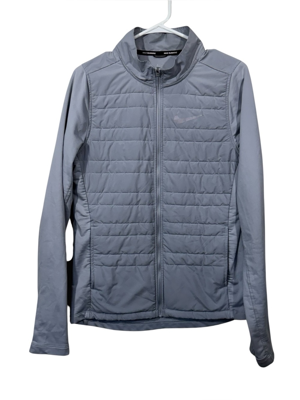 Nike Gray Cold Weather Puffer Chest Full Zip Weather Resistant Running Jacket